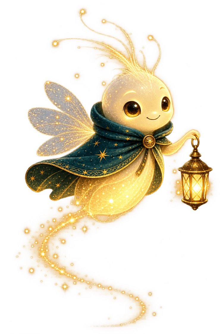 The ParkCue firefly guide holding a lantern